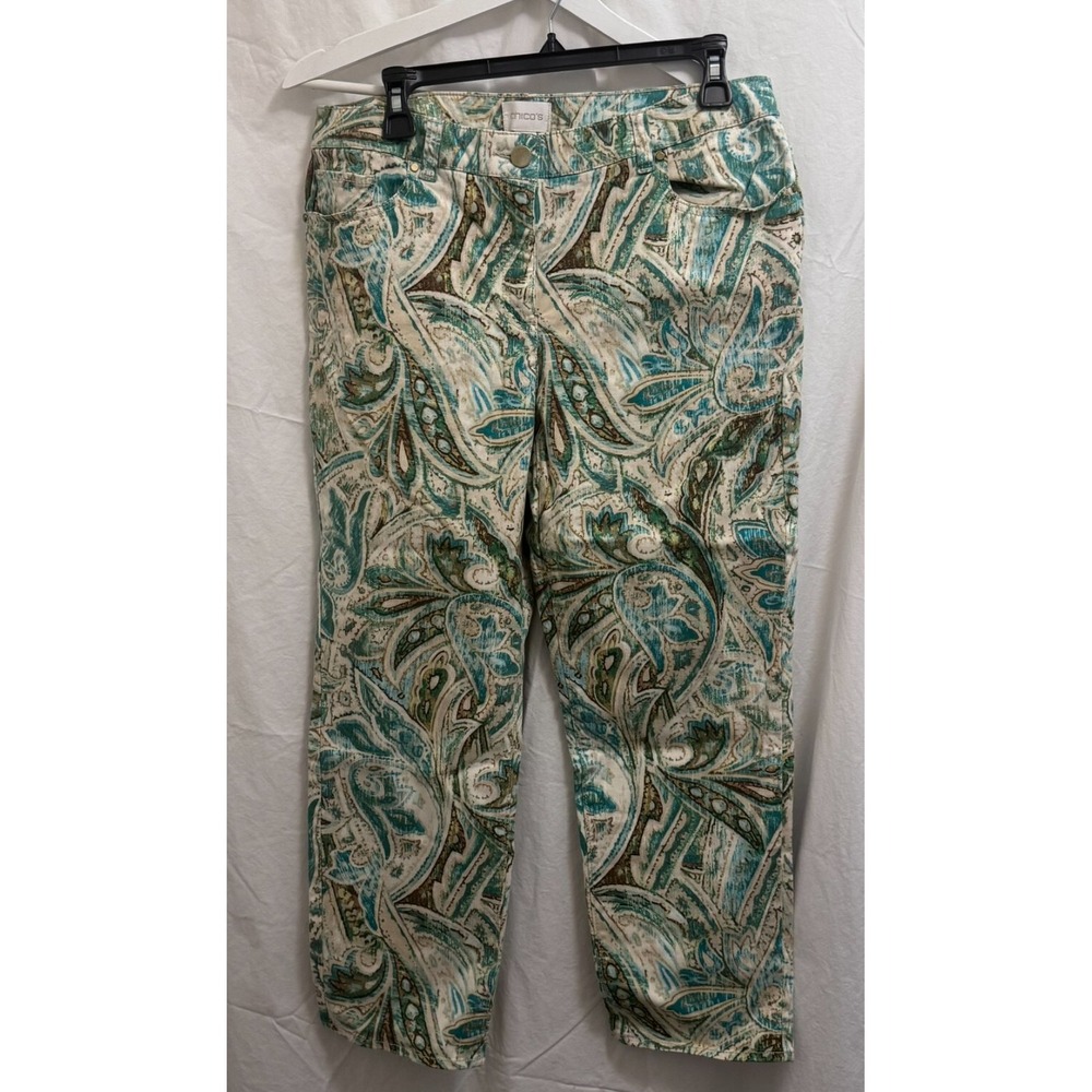 Chico's Pants Womens Size‎ 1 or 8 Skimmer Abstract Artsy Paisley Multicolor
